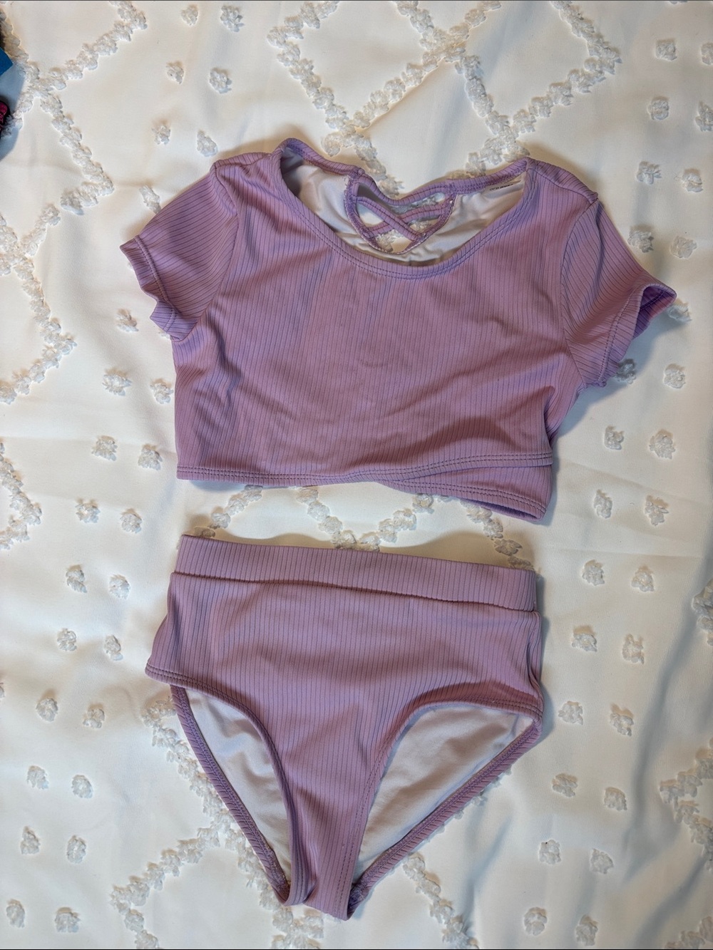 Girl’s Ribbed Two-Piece Lavender Swim Set